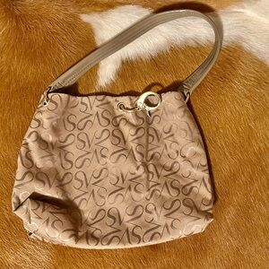 Simply Vera Vera Wang Tan Monogram Shoulder Bag with Gold Lobster Clasp